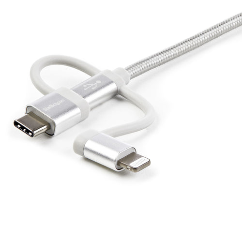 Startech 1M Usb2.0 To Multiports Cable, Braided, Usb-C/Micro-Usb/Ltn, White,2Yr