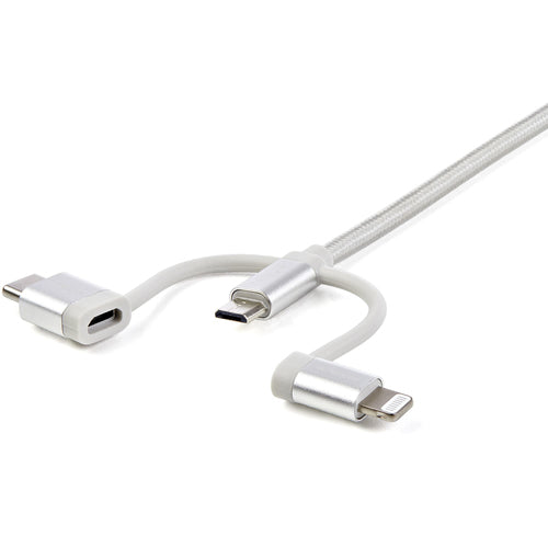 Startech 1M Usb2.0 To Multiports Cable, Braided, Usb-C/Micro-Usb/Ltn, White,2Yr