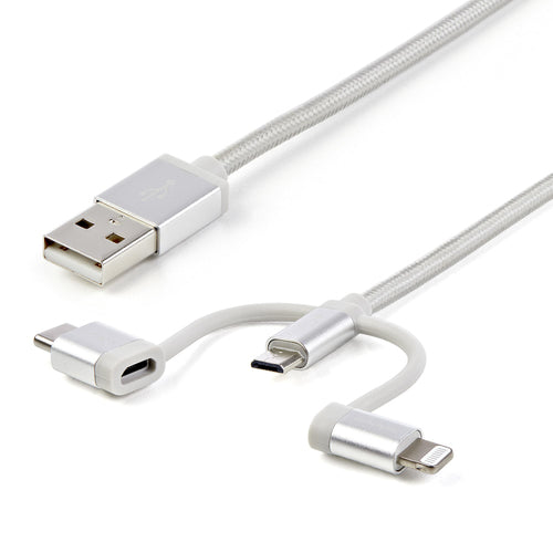 Startech 1M Usb2.0 To Multiports Cable, Braided, Usb-C/Micro-Usb/Ltn, White,2Yr