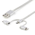 Startech 1M Usb2.0 To Multiports Cable, Braided, Usb-C/Micro-Usb/Ltn, White,2Yr
