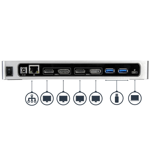 Startech Usb-C Usb-A Hybrid 4K Dock, Dual Display,Hdmi(2),Dp(2),Usb(6),Usb-C,No Pd,3Yr