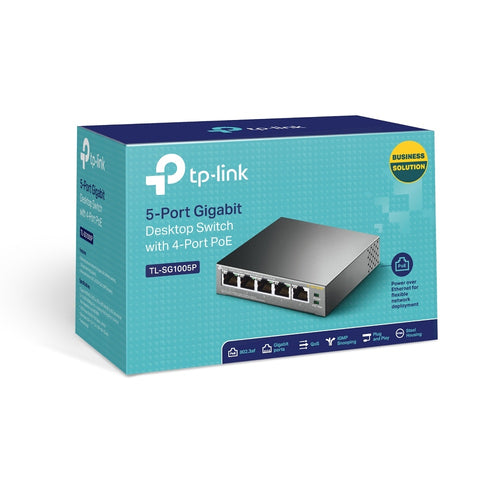 Tp-Link 5-Port Unmanaged Gigabit Switch, Poe+(4), 65W, Metal Case, 5Yr