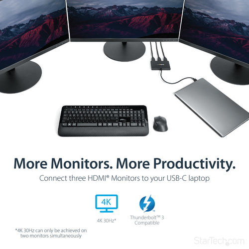 Startech Usb-C Multiport Adapter, 4K, Hdmi(3), Triple Display, Windows, 3Yr