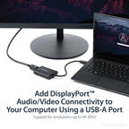Startech USB 3.0 To Dp Adapter, 4K, USB Power, Windows Compatibility, 3Yr