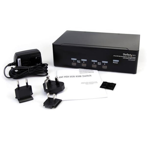 Startech 4 Port Kvm Switch, Dual Display, Dvi(5), Vga(5), Usba/B(4), Audio