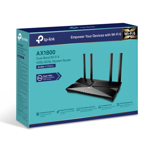Tp-Link Archer Ax1800 Vdsl/Adsl Wi-Fi 6 Dual-Band Modem Router, Vdsl2, Gbe(4), 3Yr