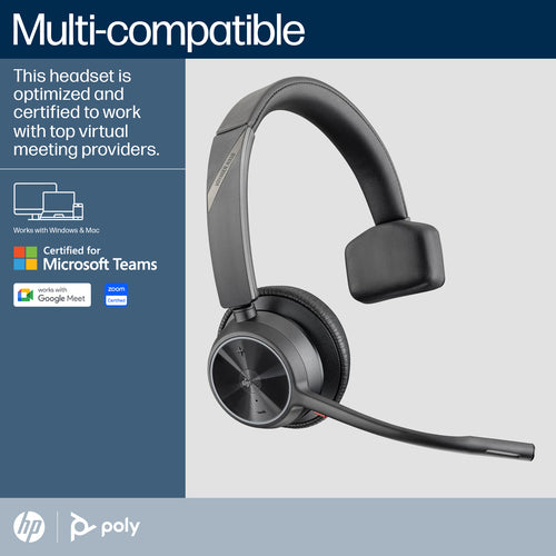 HP Poly Voyager 4310 Oth Wireless Ms Mono Headset W/Charging Stand, Bt700 Dongle , Usb-A