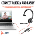 HP Poly Blackwire 3315 Ms , Mono Corded Usb-C Headset, 3.5Mm Incl Usb-A Adaptor
