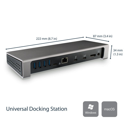 Startech T/Bolt3 4K Dock, Dual Display, Dp, Usb(5), Usb-C, Tb3, Rj45, 85W, Ac,3Yr