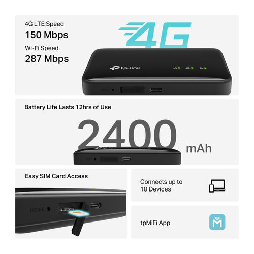 Tp-Link M7005 4G Lte Mobile Wi-Fi, 300Mbps, Sim Slot, 2400Mah, 3Yr