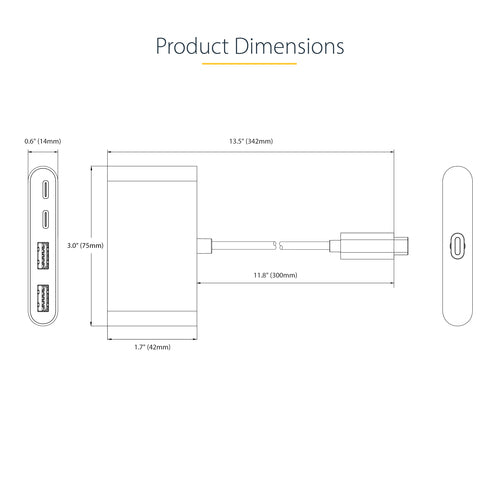 Startech 0.3M, Usb-C Hub, 100W, Usb(2), Usb-C(2), 5Gbps, 2Yr