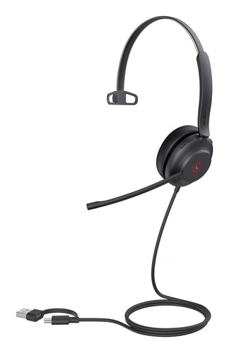 Yealink Wired (Uh37) Uc Mono Headset,Noise Cancelling Mic,Leather, Usb-C, C To A Adaptor