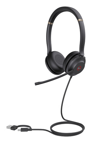 Yealink Wired (Uh37) Ms Stereo Headset,Noise Cancelling Mic,Leather,Usb-C, C To A Adaptor