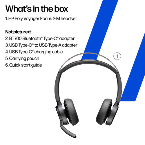 HP Poly Voyager Focus 2 Oth Wireless Ms,Anc,Bt700 Usb-C Dongle Pc/Mob Incl Usb-A Adaptor