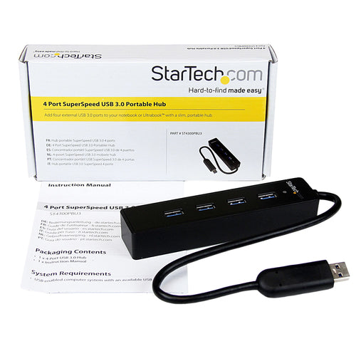 Startech 4 Port Portable Superspeed USB 3.0 Hub With Built-In Cable 2Yr