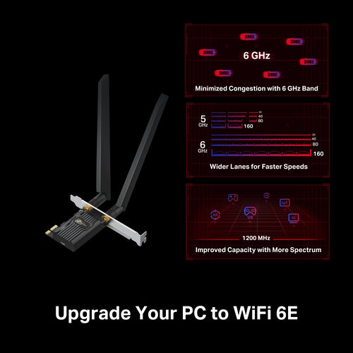 Tp-Link Archer Axe5400 Bluetooth 5.3 Pcie Wi-Fi 6E Tri-Band Adapter, 3Yr