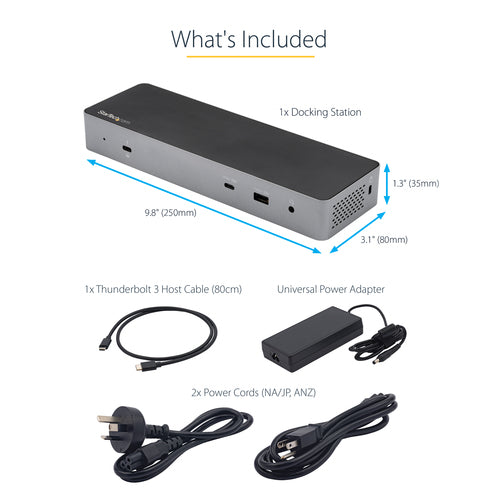 Startech T/Bolt3 Dock, Dual 4Kdisplay, Hdmi(2), Dp(2), Usb-C, Usb(5), Rj45, 96W, 3Yrs