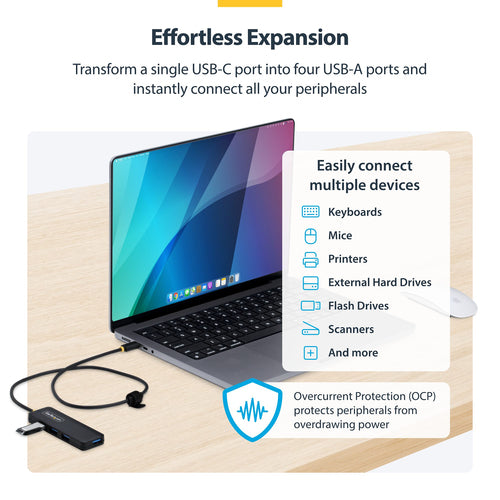 Startech 4-Port Usb-C Hub, 5Gbps, Usb-C To 4X Usb-A, Bus Powered, 2 Yr