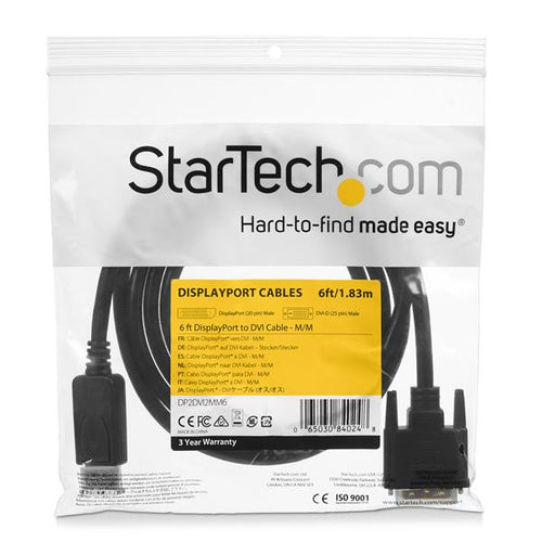 Startech 2M Dp To Dvi Adapter Cable, M/M, 3Yr