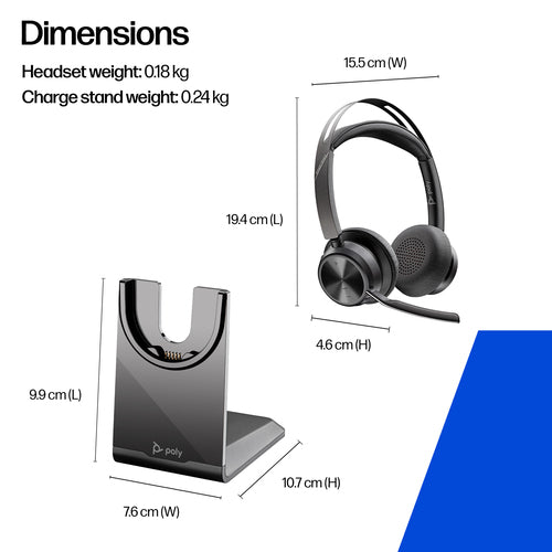 HP Poly Voyager Focus 2 Uc Bt Stereo Anc Usb-C Bt700 Dongle W/Charge Stand Incl Usb-A Adap