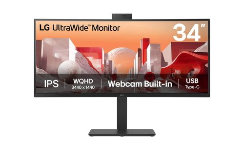 LG 34" (21:9) Wqhd Curved Ips, Hdmi(2), Dp, Usb-C, 90W, Lan, Cam, Kvm, H/Adj, Vesa, 3Yr