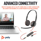 HP Poly Blackwire C3225 Uc Stereo Usb-C Corded Headset, 3.5Mm & Usb-C/A Adaptor