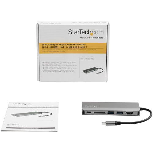 Startech Usb-C (T/Bolt3) Multiport Adapter, 4K HDMI Usb(2), Rj45, Sd, Single Display, 48W