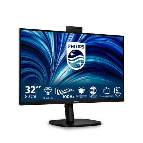 Philips 32" (16:9) Monitor, Qhd Ips, Hdmi, Dp, Usb(5), Usb-C, Lan, Wcam, H/Adj, 4Yr
