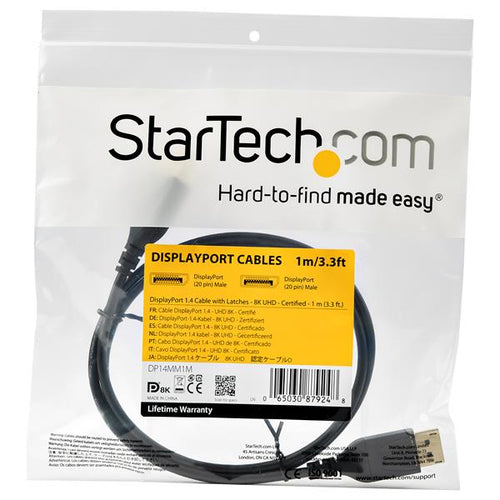Startech 1M Display 1.4 Cable, 8K 60Hz, Uhd 4K 120Hz, Hdr, Vesa Certified, Black, Ltw