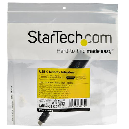 Startech Usb-C To HDMI Adapter Hdr 4K 60Hz Usb-C To HDMI 2.0 Converter 3Yr
