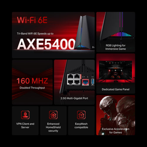 Tp-Link Archer Axe5400 Wi-Fi 6E Tri-Band Gaming Router, Easymesh, 2.5Gbe(1), Gbe(4), 3Yr