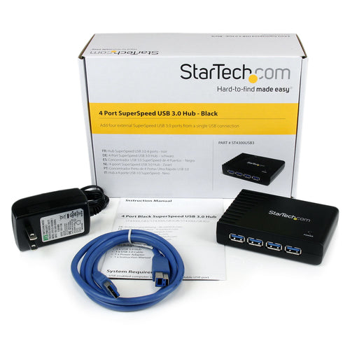 Startech 4 Port Black Superspeed USB 3.0 Hub - 4 Port USB 3.0 Hub 2Yr
