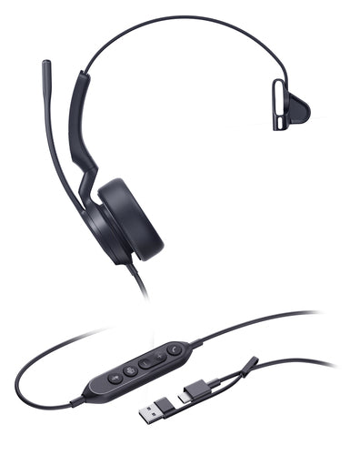 Yealink Wired (Uh44) Ms Mono Headset,Noise Cancelling Mic, USB C Native, C To A Adapter