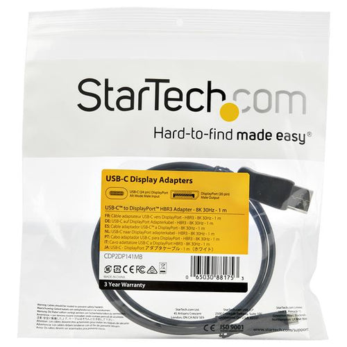 Startech 1M Usb-C (T/Bolt3) To Dp1.4 Adapter Cable, 8K, 3Yr
