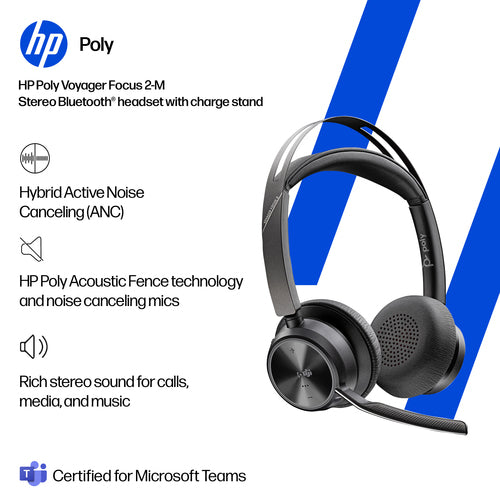 HP Poly Voyager Focus 2 Ms Bt Stereo Anc Bt700 Usb-C Dongle W/Charge Stand Inc Usb-A Adap
