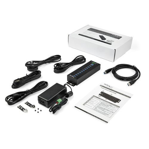 Startech 10 Port USB 3.0 Hub, Industrial, Metal, Esd & Surge Protection, Mount, Dc, 2Yr