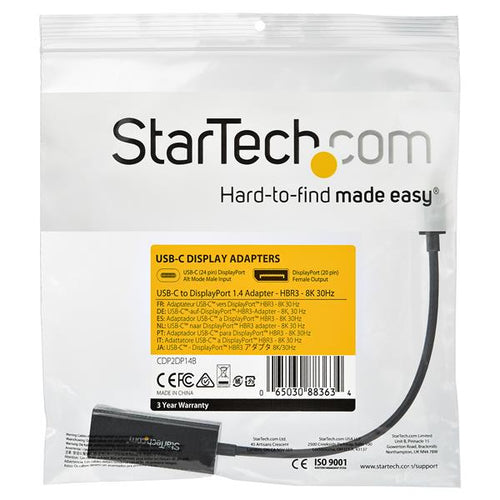 Startech Usb-C (T/Bolt3) To Dp1.4 Adapter, 8K, 3Yr