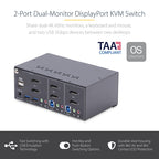 Startech 2-Port Dual-Monitor Dp Kvm Switch, 4K 60Hz, 2X USB 5Gbps, 2X USB 2.0 2Yr