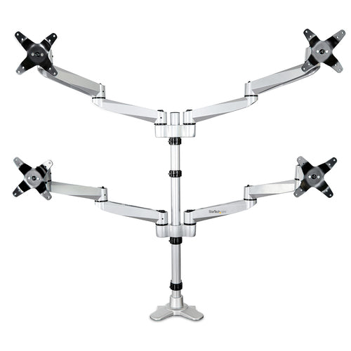 Startech Quad Monitor Desk Mount <30", <10Kg, Full Motion, H/Adj, Vesa, Silver, 10Yr
