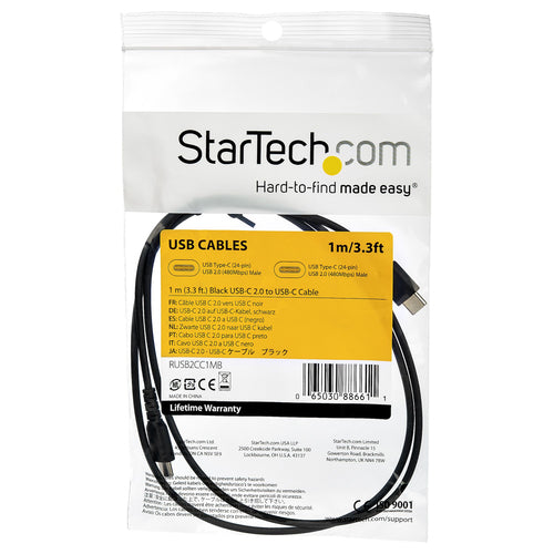 Startech 1M Usb2.0 To Usb-C Cable, Durable, 60W Capacity, Black,Ltw