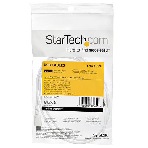 Startech 1M Usb2.0 To Usb-C Cable, Durable, 60W Power Passthrough, White, Ltw