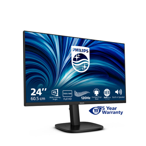 Philips 24" (16:9) Monitor, Fhd Ips, Hdmi, Dp, Usb(5), H/Adj, Spk 4Yr