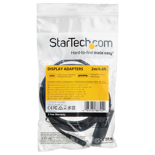 Startech 2M Usb-C (T/Bolt3) To Dp1.4 Adapter Cable, 4K, 3Yr