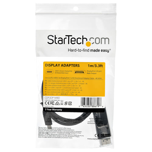 Startech 1M Usb-C (T/Bolt3) To Dp1.2 Adapter Cable, 4K, Bi-Direct, 3Yr