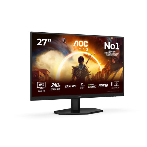Aoc 27" (16:9) Qhd Ips, 1Ms, 240Hz, Adaptive Sync, Hdmi, Dp, 3Yr