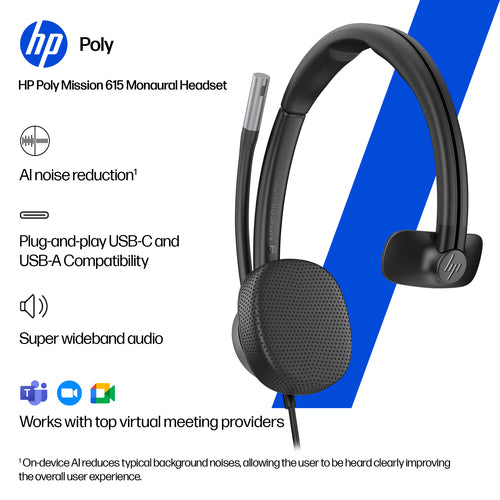 HP Poly Mission 615 Mono USB Wired Headset