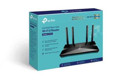 Tp-Link Archer Ax1500 Wi-Fi 6 Dual-Band Router, Easymesh, Gbe(4), 3Yr