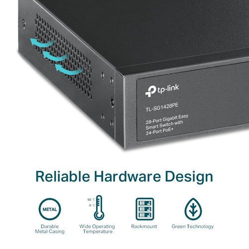 Tp-Link 28-Port Easy Smart Gigabit Switch, Poe+(24), Sfp(2), 250W, Metal Case, 5Yr