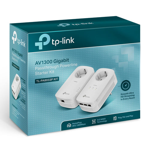 Tp-Link Av1300 Gigabit Passthrough Powerline Starter Kit, Gbe(3), 22 Mimo, 3Yr