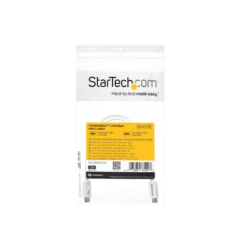 Startech 0.5M T/Bolt3 Cable, 40Gbps, 100W Pd, White, 2Yr
